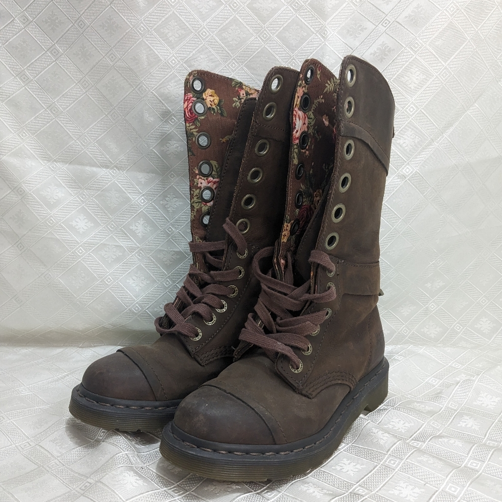 Dr. Martens brown with floral lining